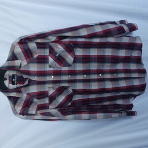 Vintage Western Express Red & Blue Plaid Pearl Snap Button Down Shirt Size L